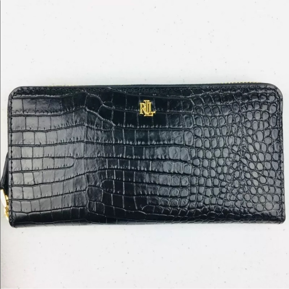 LRL Ralph Lauren Womens Zip Around Wallet Black